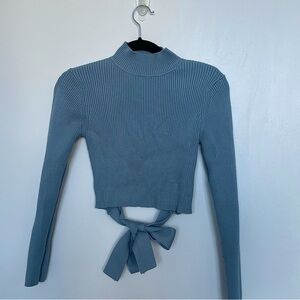 Blue cropped mock neck sweater from Zara. Size US M. Open tie back.